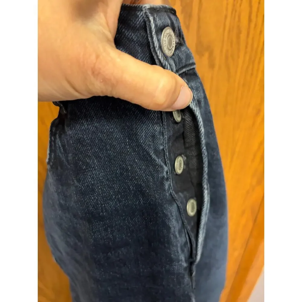 Free People We The Free Button Fly Distressed Jeans Women's 29 Dark Wash Raw Hem